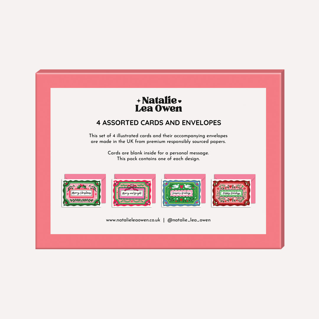 Christmas Card Pack of 4 | Pretty Vintage Illustration | Wholesale