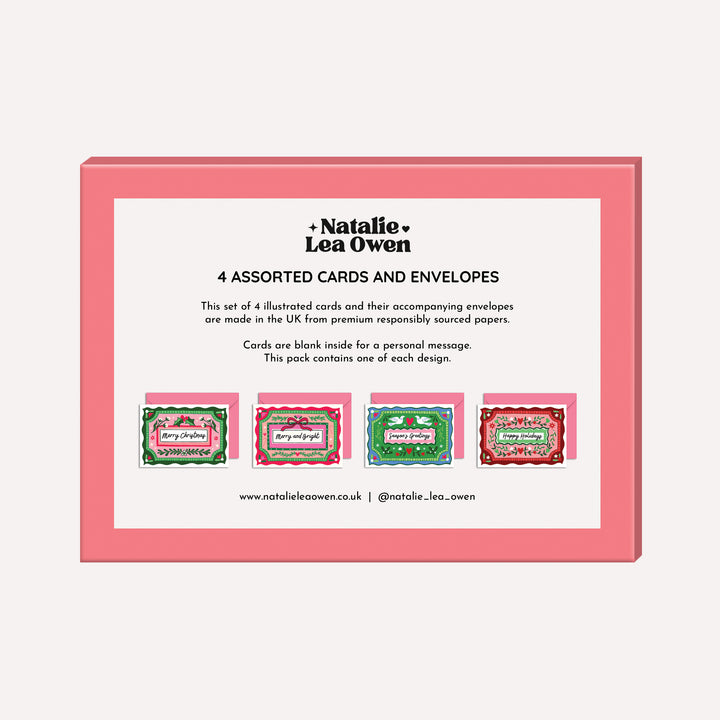 Christmas Card Pack of 4 | Pretty Vintage Illustration | Wholesale