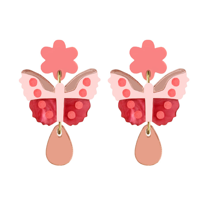 Butterfly Flower Dangle Earrings in Pink