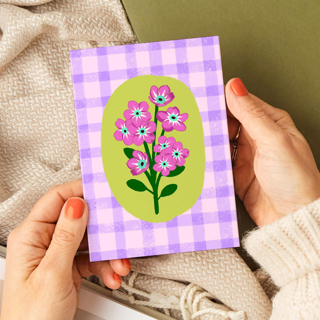 Floral Gingham Greetings Card Lilac | Wholesale