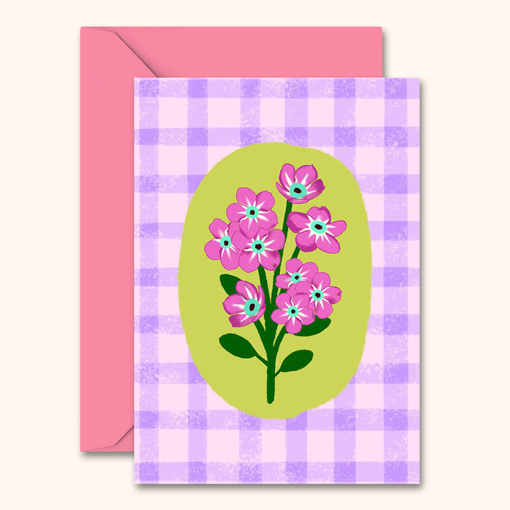 Floral Gingham Greetings Card Lilac | Wholesale