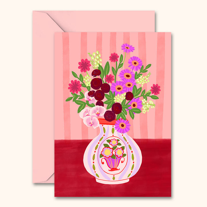 Flowers in Vase Card Red | Wholesale