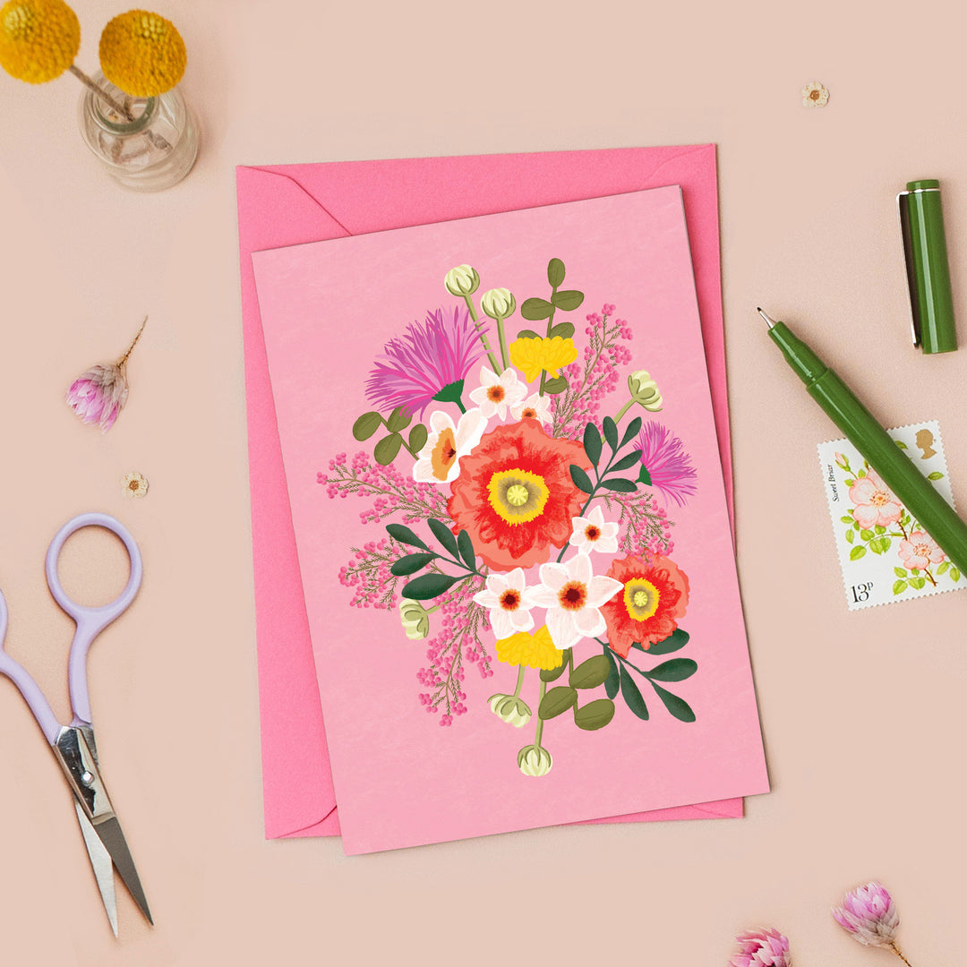 Bouquet Flowers Card Pink