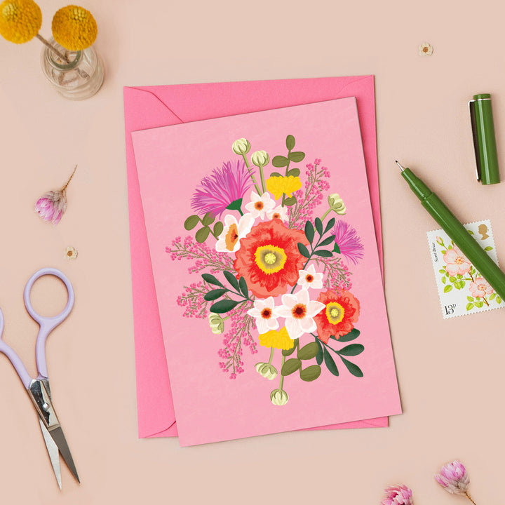 Bouquet Flowers Card Pink