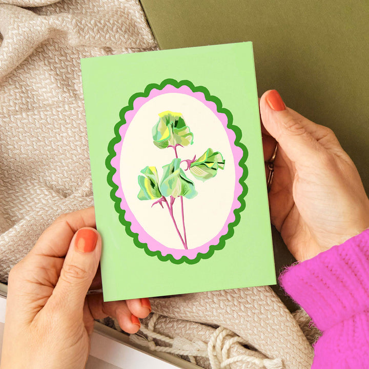 Sweet Pea Flowers Card Green