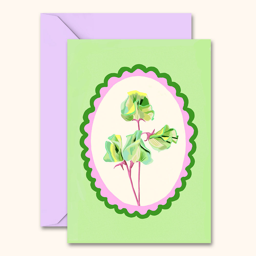 Sweet Pea Flowers Card Green