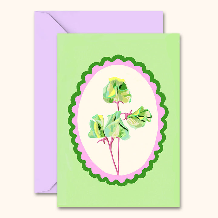 Sweet Pea Flowers Card Green