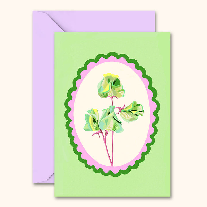Sweet Pea Flowers Card Green | Wholesale