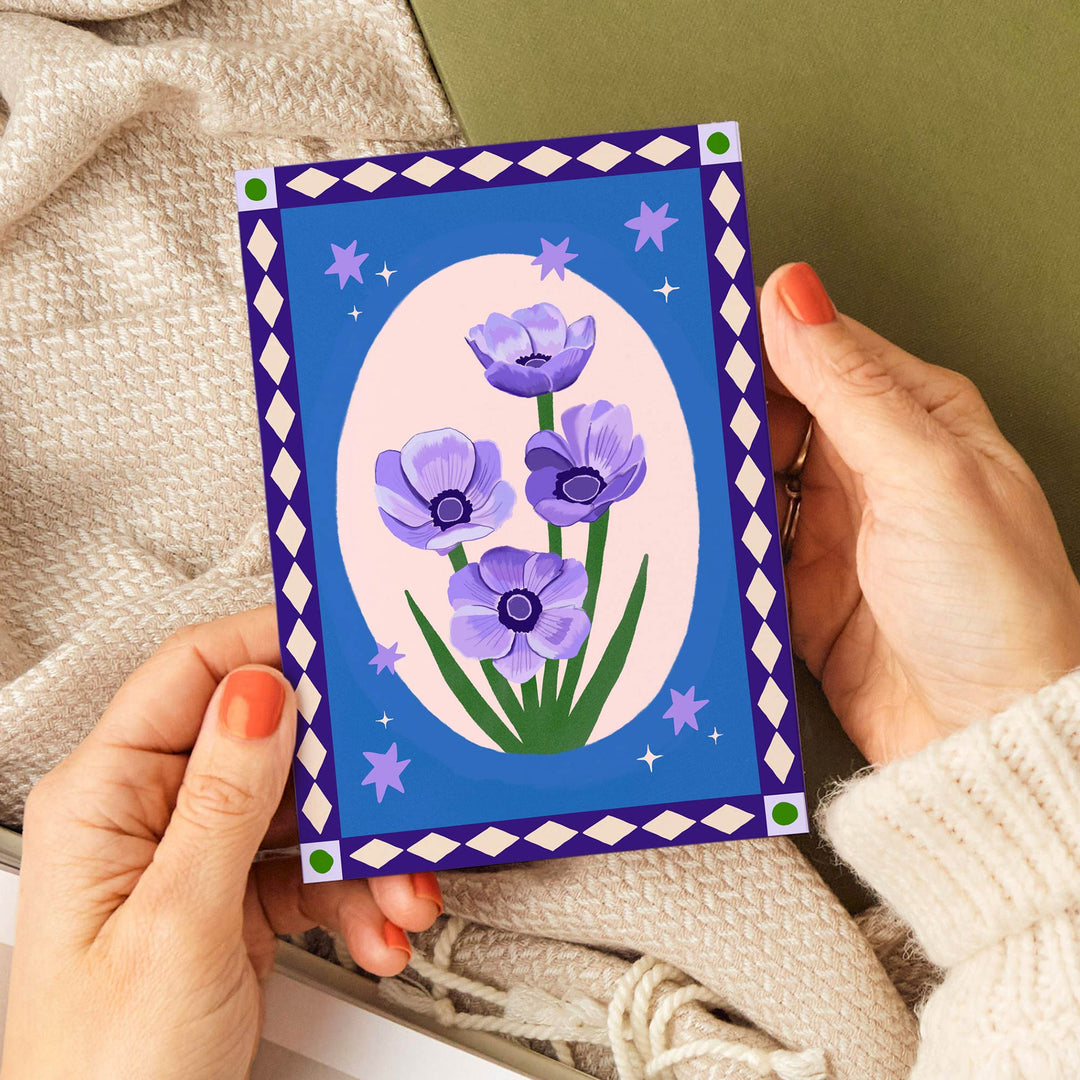 Anemone Greetings Card with Border | Wholesale