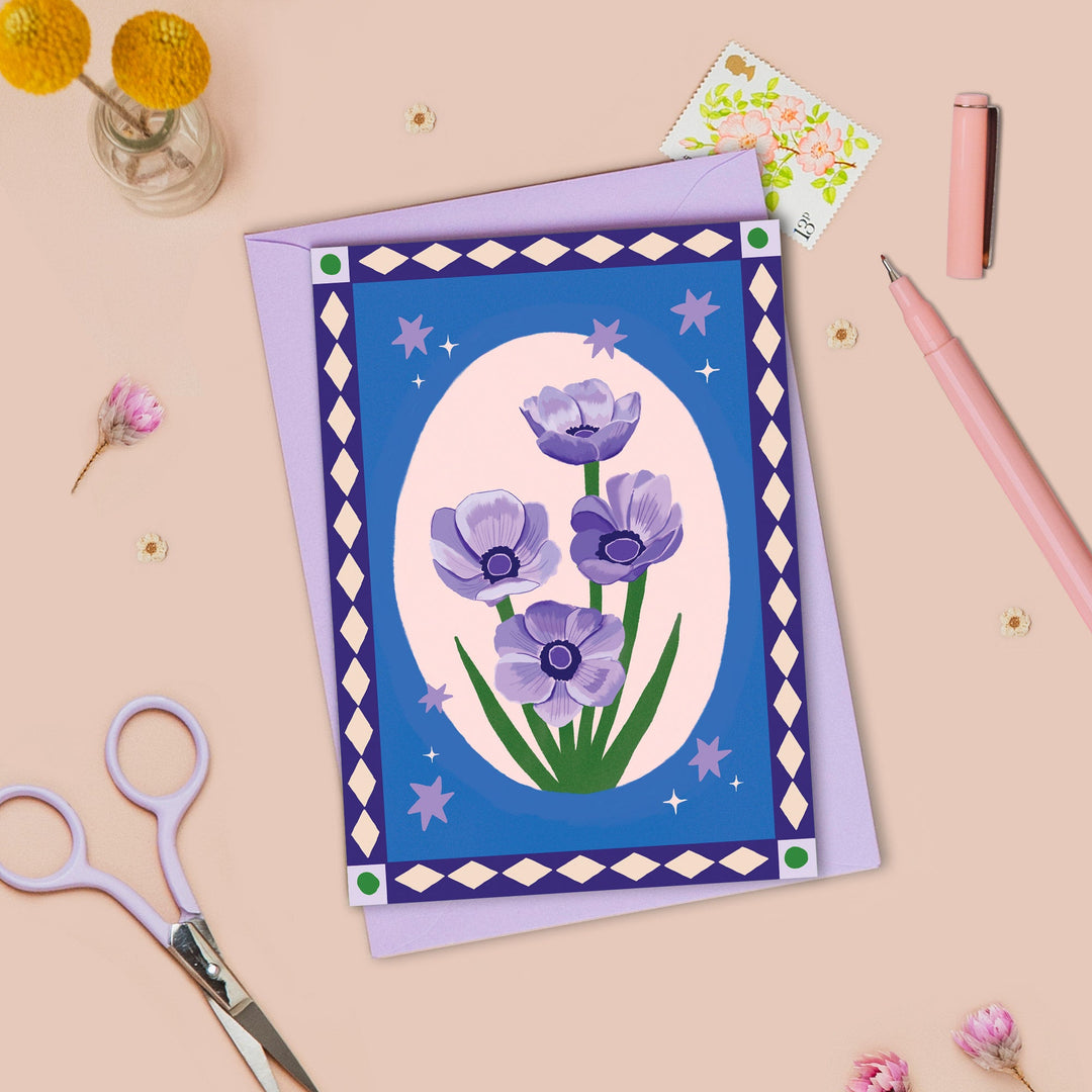 Anemone Greetings Card with Border | Wholesale