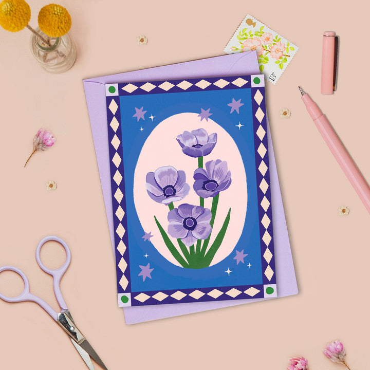 Anemone Greetings Card with Border | Wholesale