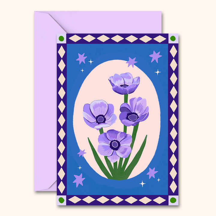 Anemone Greetings Card with Border