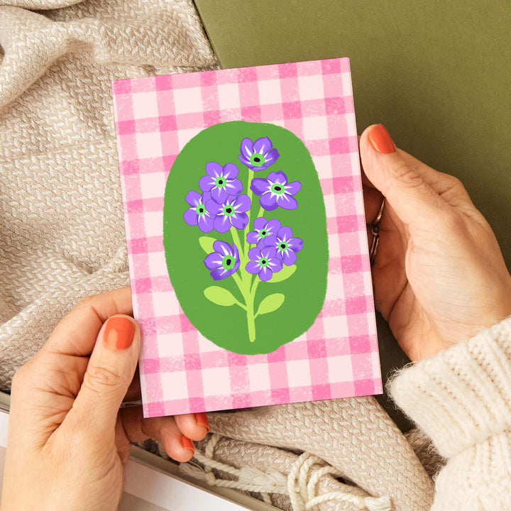 Floral Gingham Greetings Card Pink