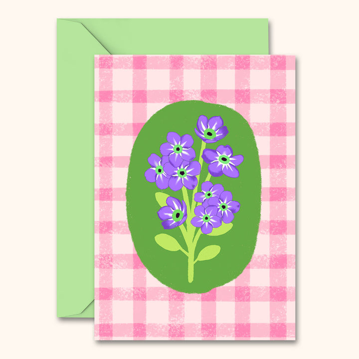 Floral Gingham Greetings Card Pink