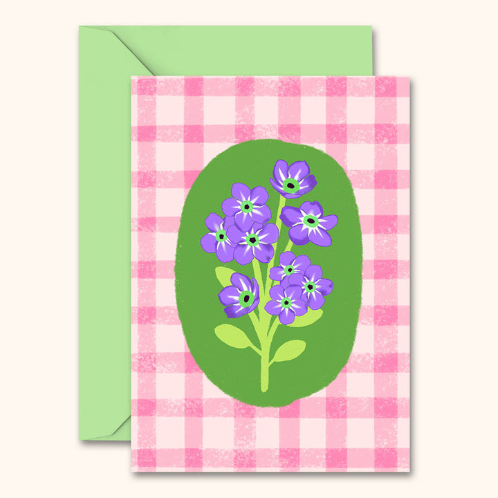 Floral Gingham Greetings Card Pink | Wholesale