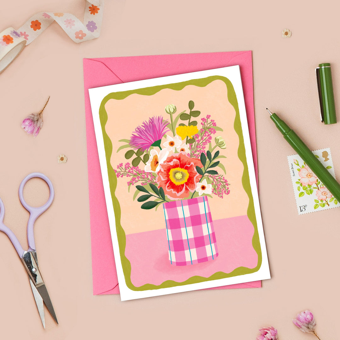 Flowers in Vase Card Peach | Wholesale
