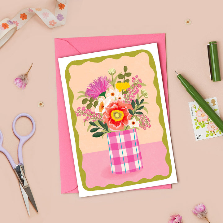 Flowers in Vase Card Peach | Wholesale