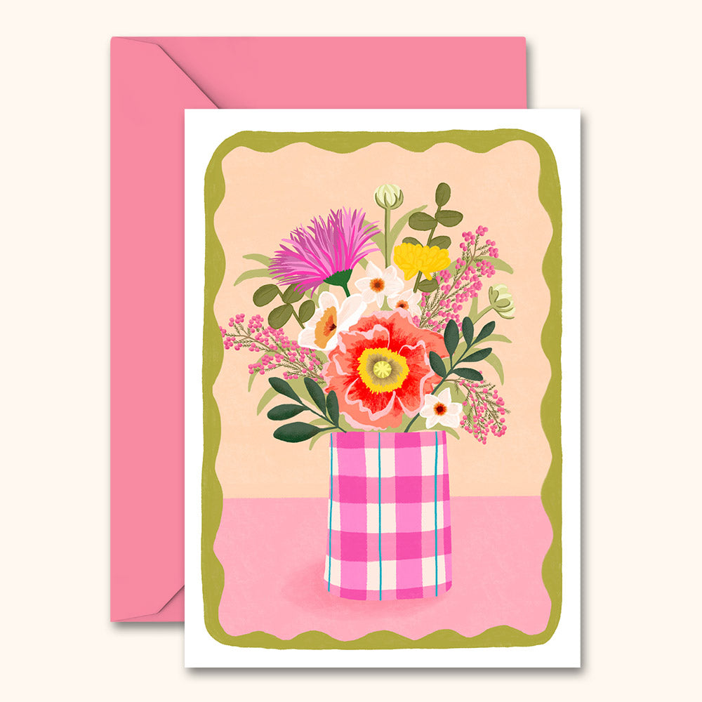 Flowers in Vase Card Peach | Wholesale