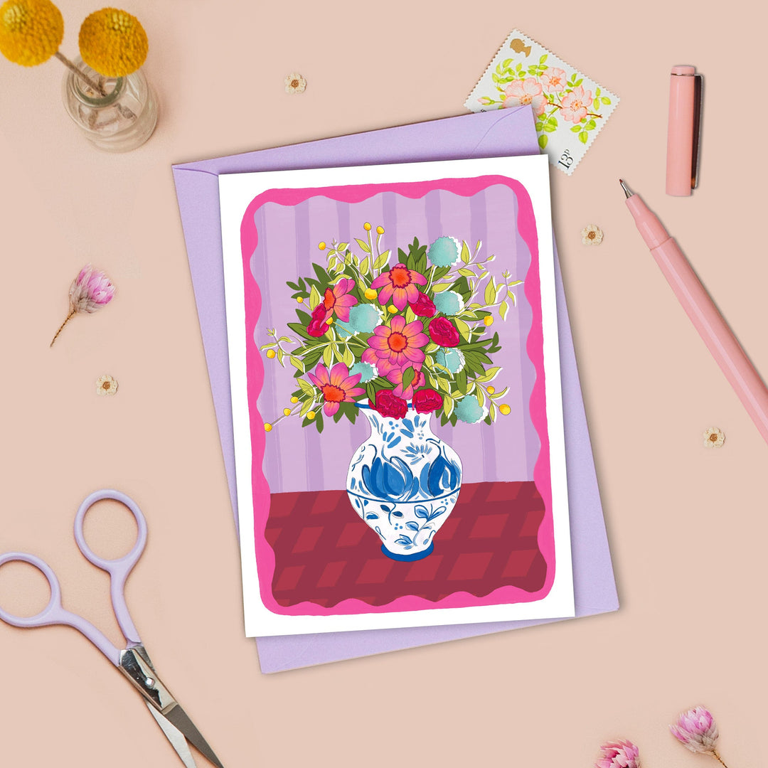 Flowers in Vase Card Purple | Wholesale