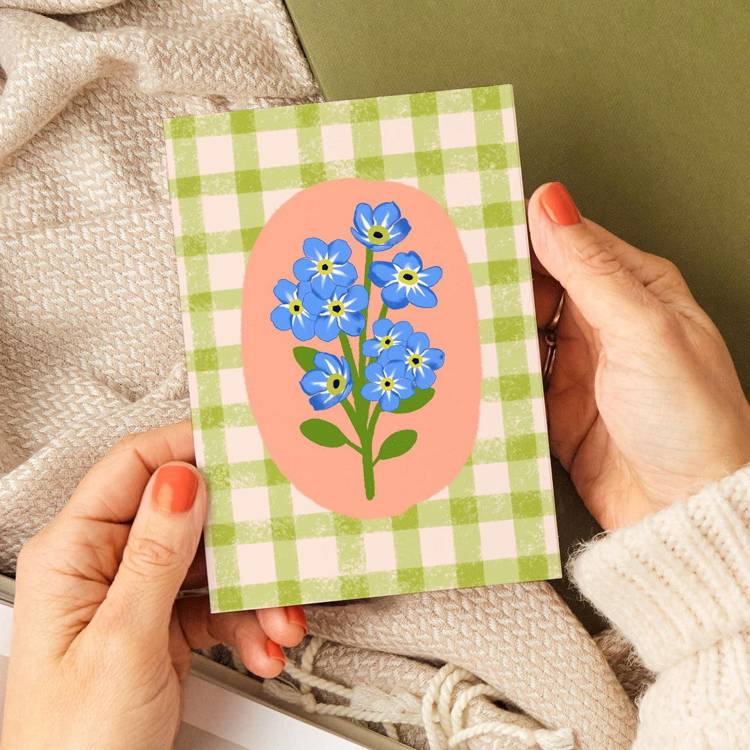 Floral Gingham Greetings Card Green | Wholesale