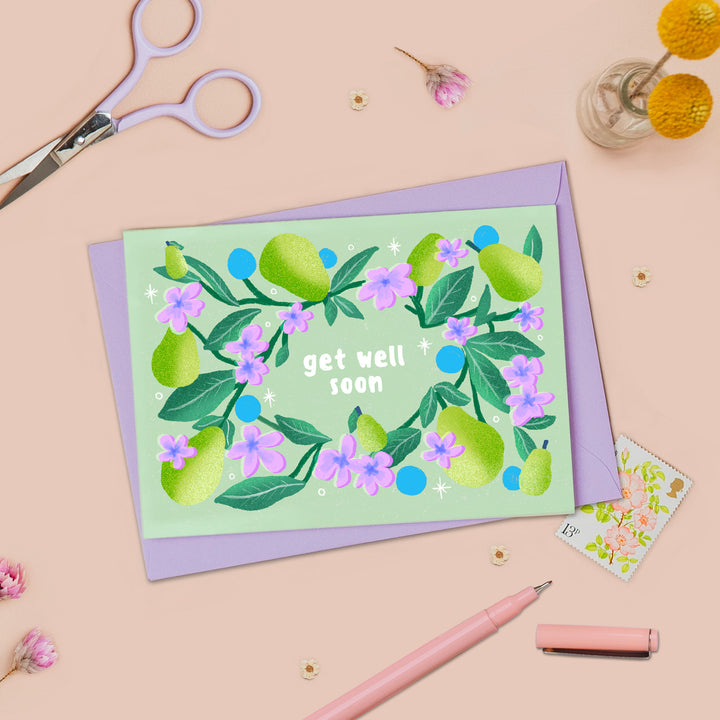 Floral Pears Get Well Soon Card