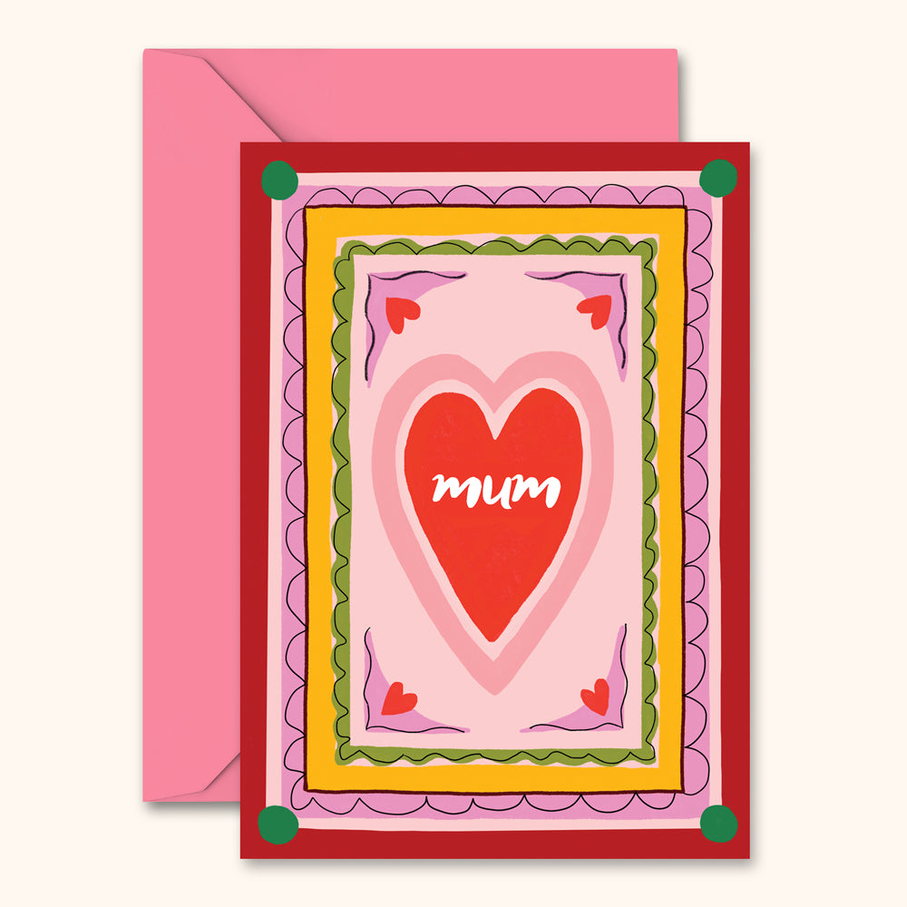 Mum Birthday Card - Heart Patterned Border