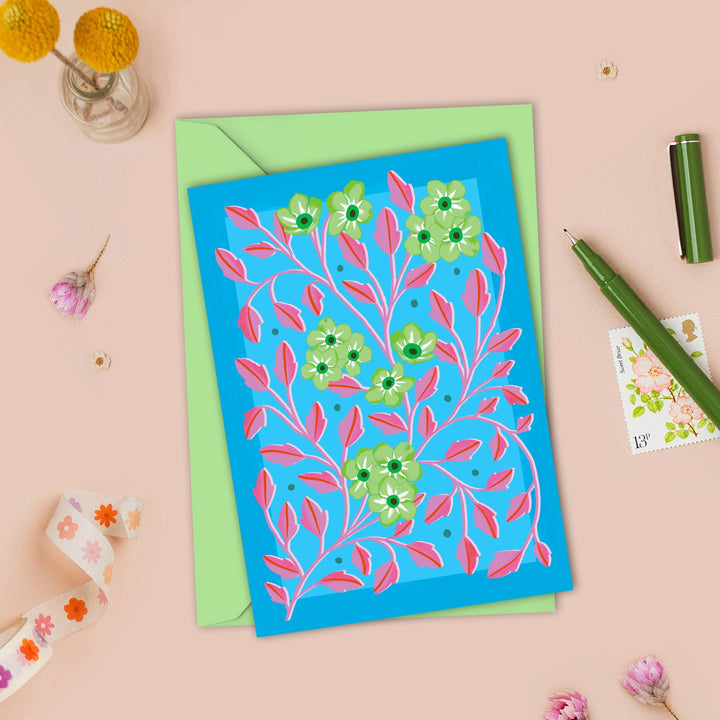 Botanical Patterned Card Blue | Wholesale
