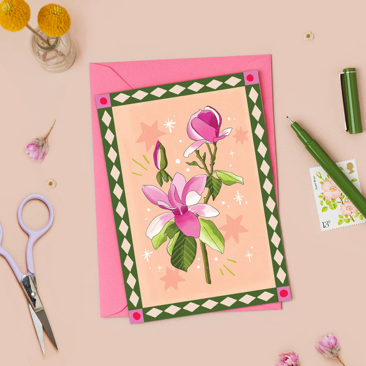 Magnolia Card with Border Peach
