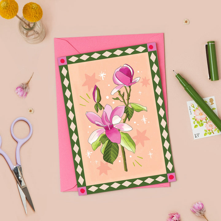 Magnolia Card with Border Peach | Wholesale