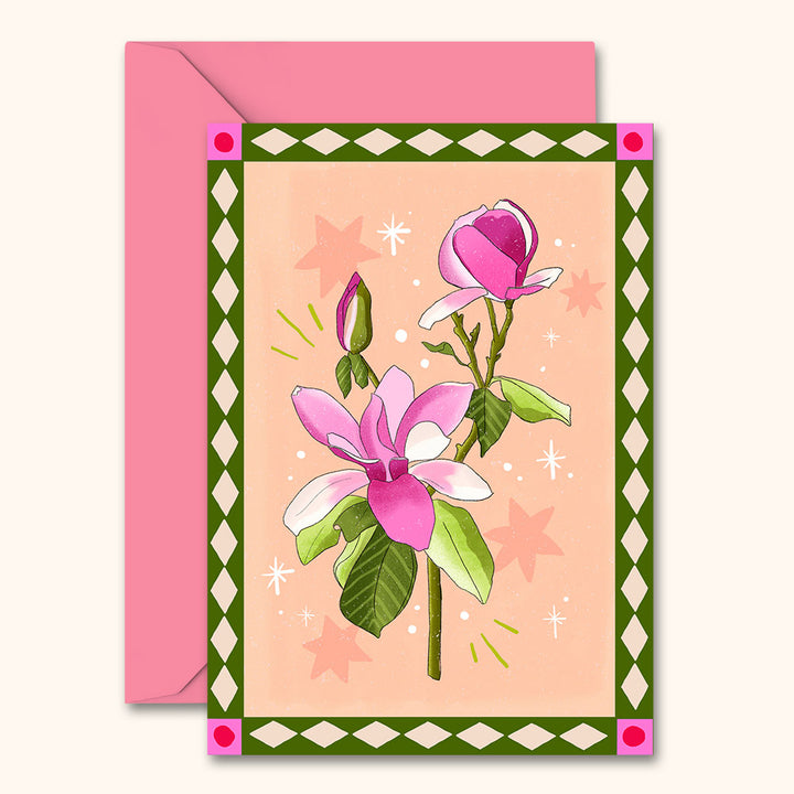 Magnolia Card with Border Peach