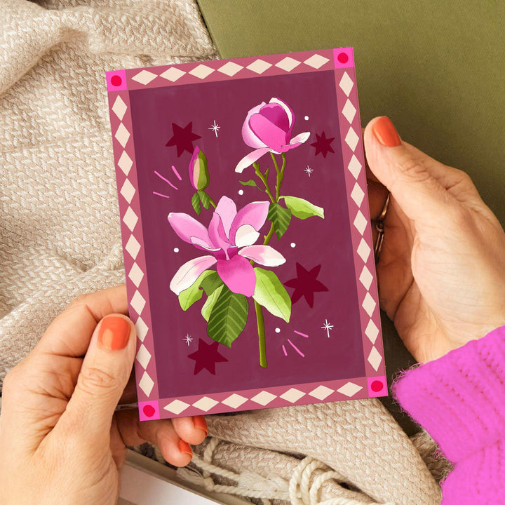 Magnolia Card with Border Burgundy