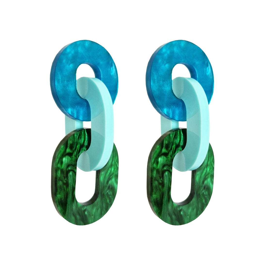 Statement Link Earrings - Blue Green