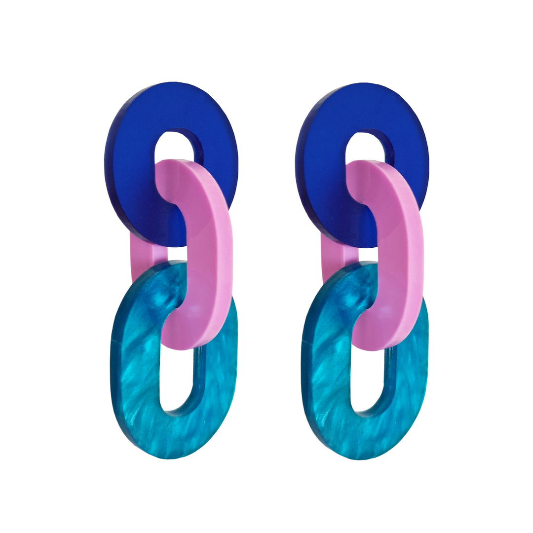 Statement Link Earrings - Blue Purple