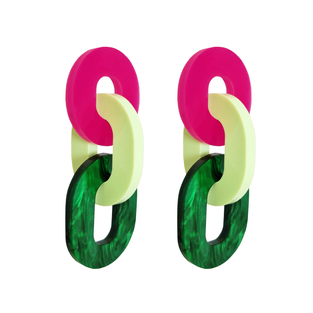 Statement Link Earrings - Green Pink