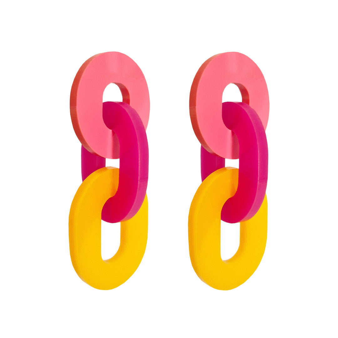 Statement Link Earrings - Pink Yellow