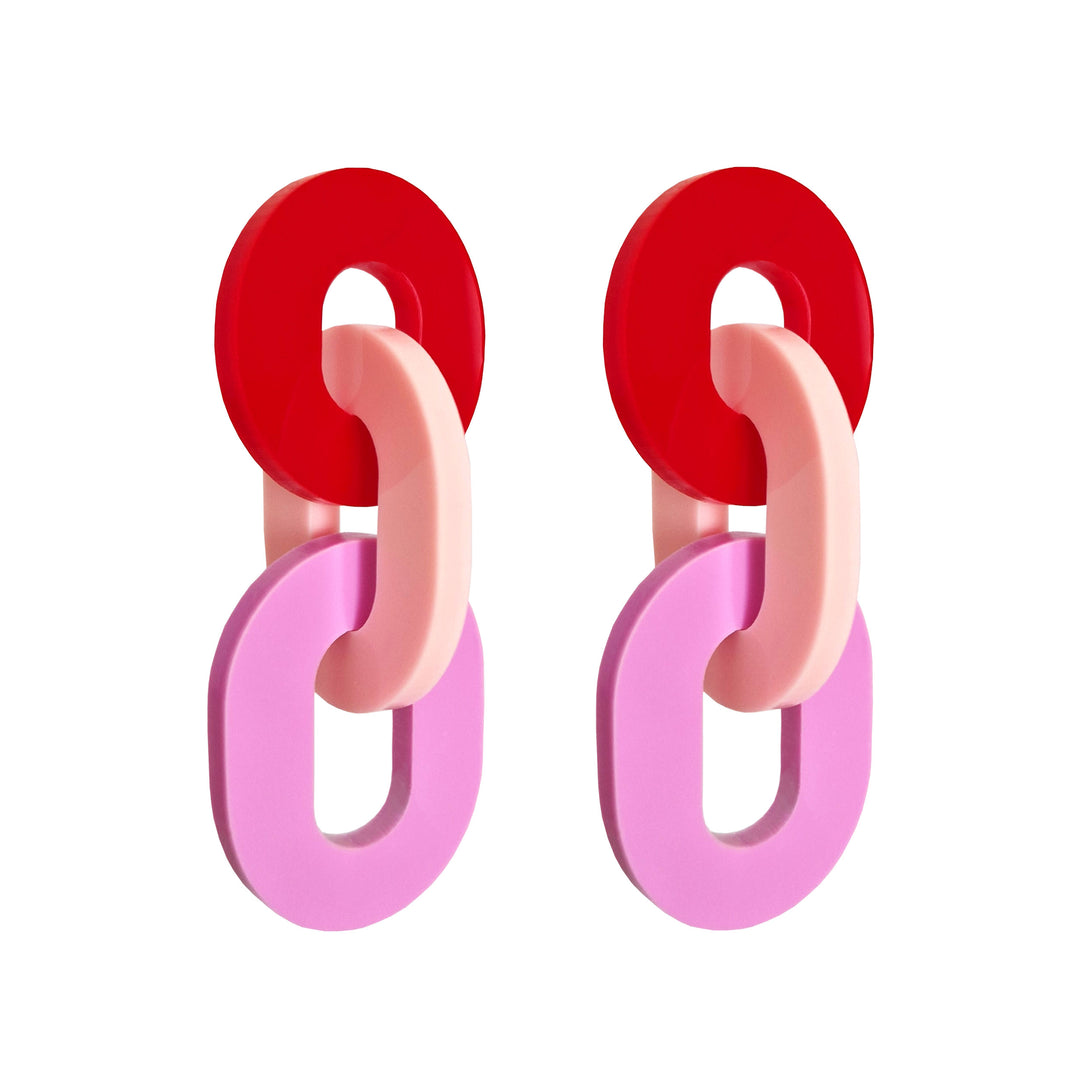 Statement Link Earrings - Red Pink