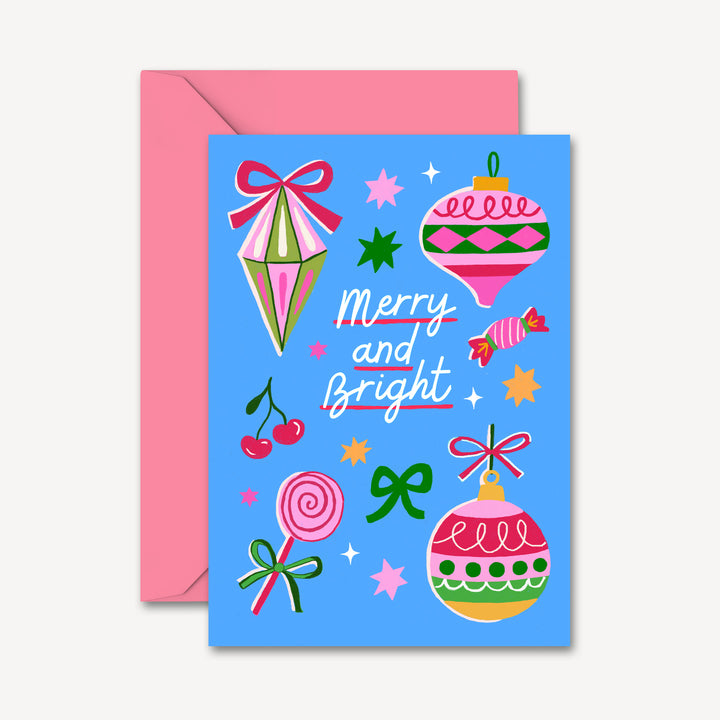 Christmas Card Pack of 4 | Baubles Illustration | Wholesale