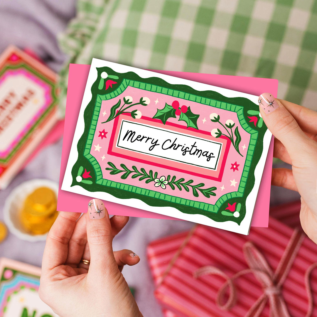 Christmas Card with Vintage Illustration Holly | Wholesale