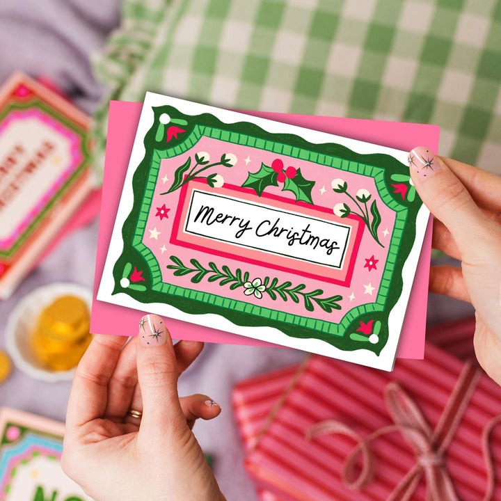 Christmas Card with Vintage Illustration Holly | Wholesale