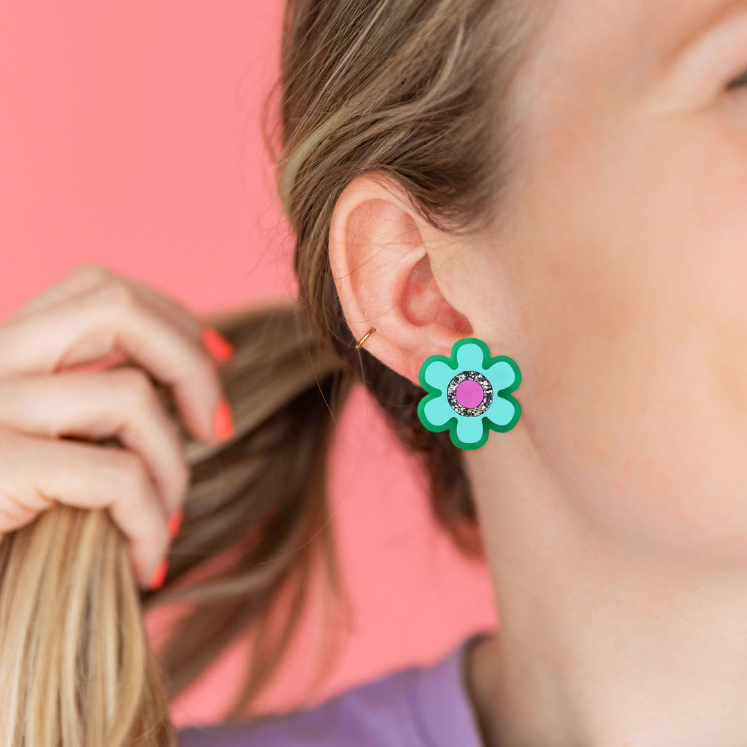 Flower Stud Earrings - Mint Green