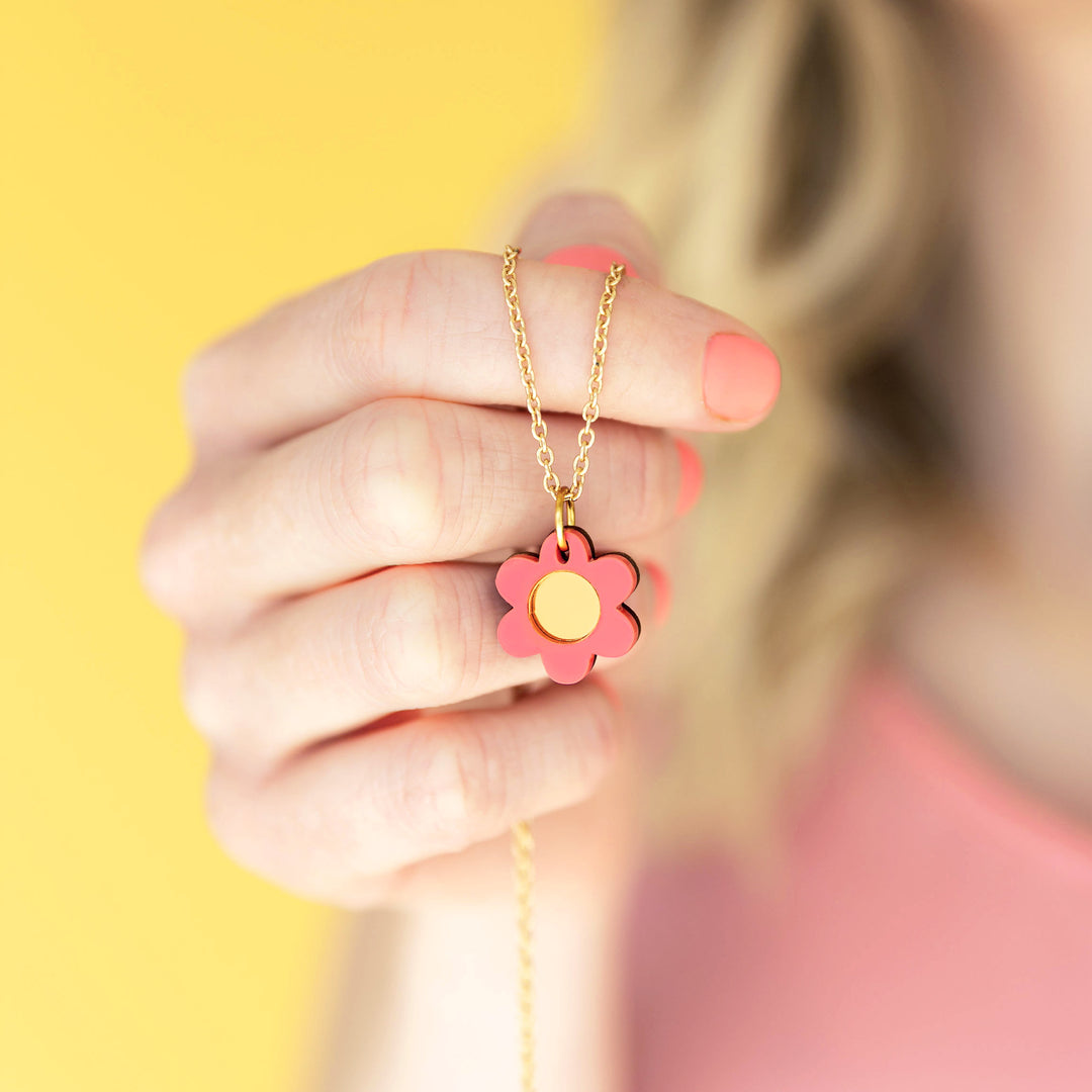 Daisy Necklace in Coral Pink and Gold