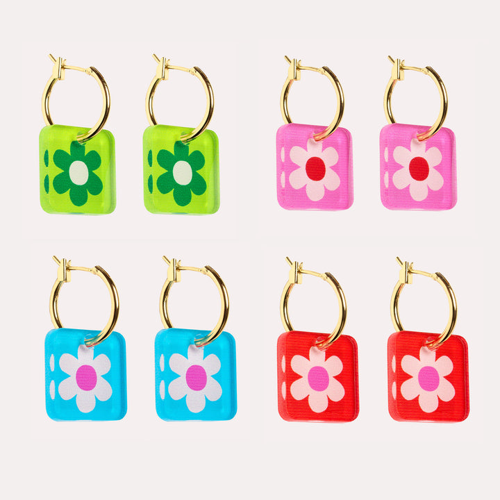 Mini Square Charm Hoop Earrings