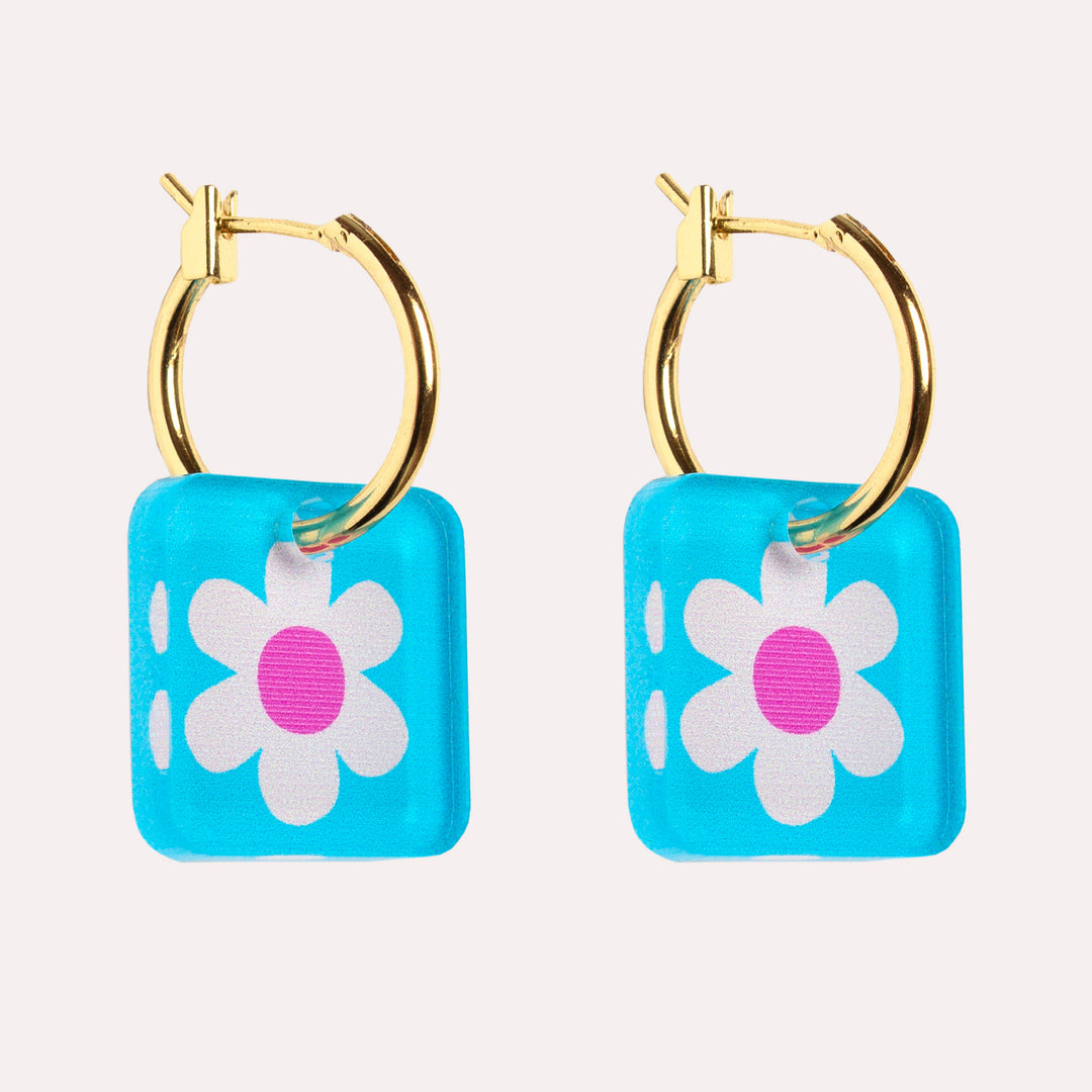 Mini Square Charm Hoop Earrings