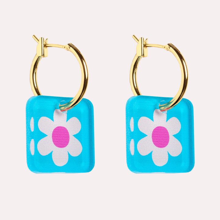 Mini Square Charm Hoop Earrings