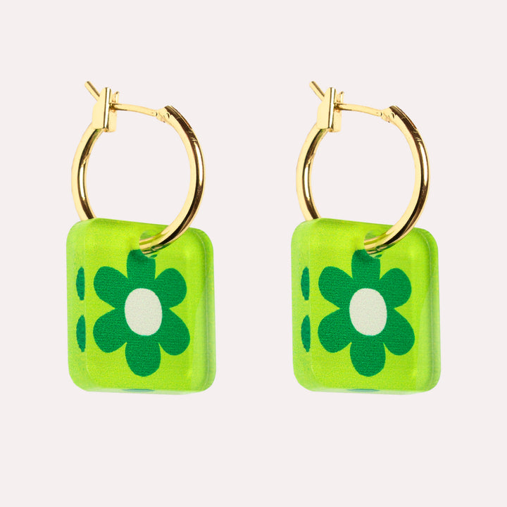 Mini Square Charm Hoop Earrings