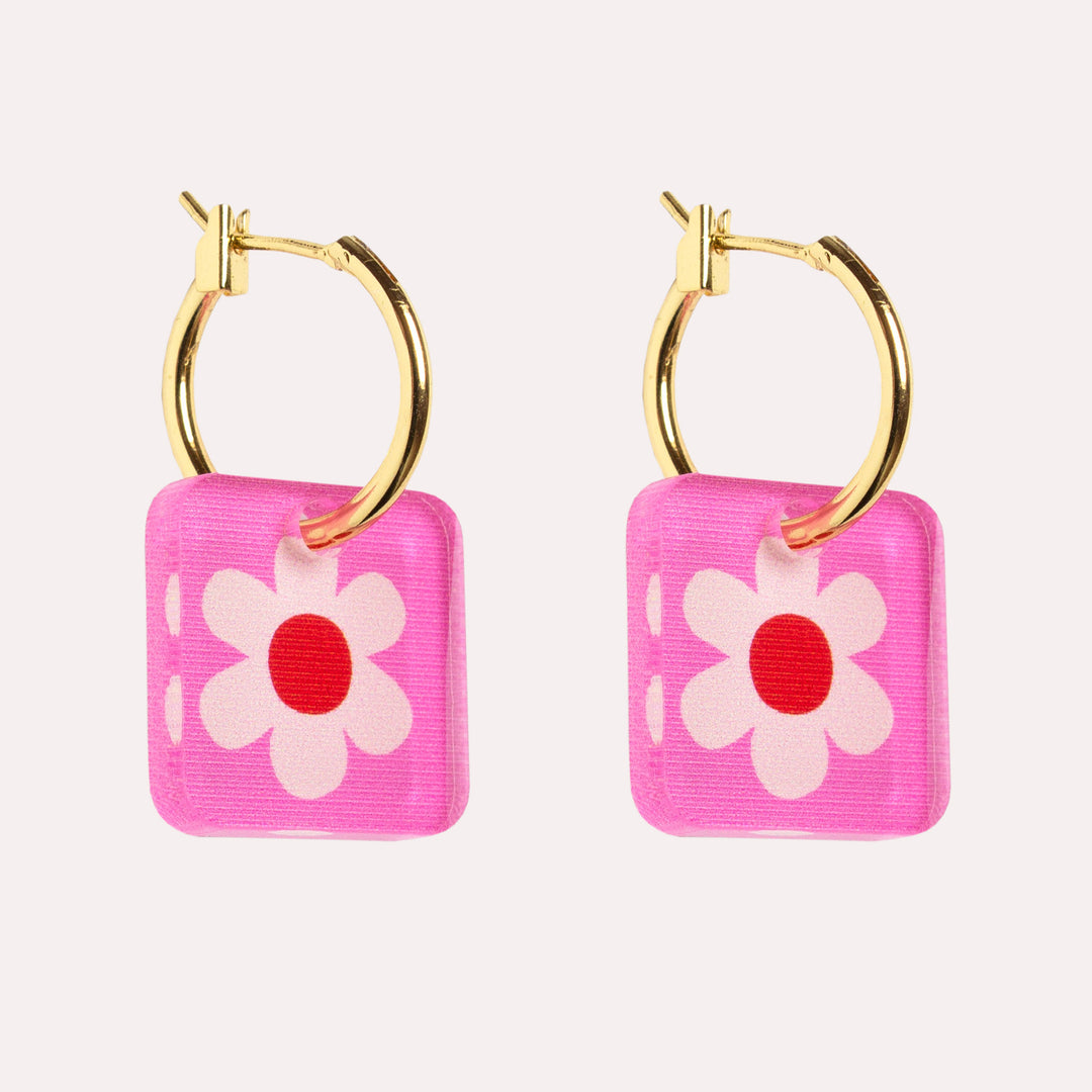 Mini Square Charm Hoop Earrings