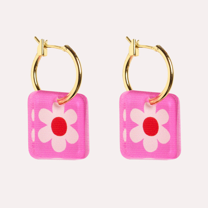 Mini Square Charm Hoop Earrings