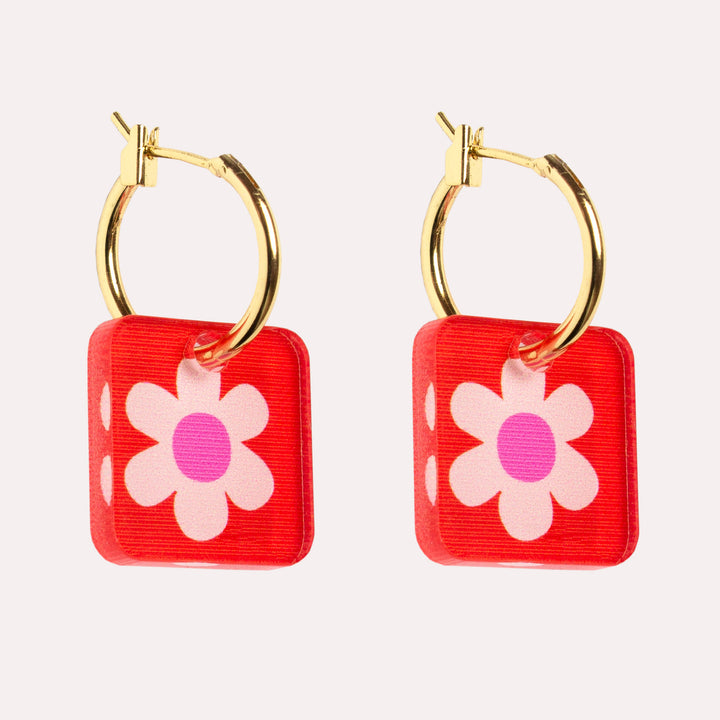 Mini Square Charm Hoop Earrings