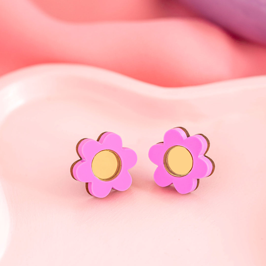 Daisy Stud Earrings Purple