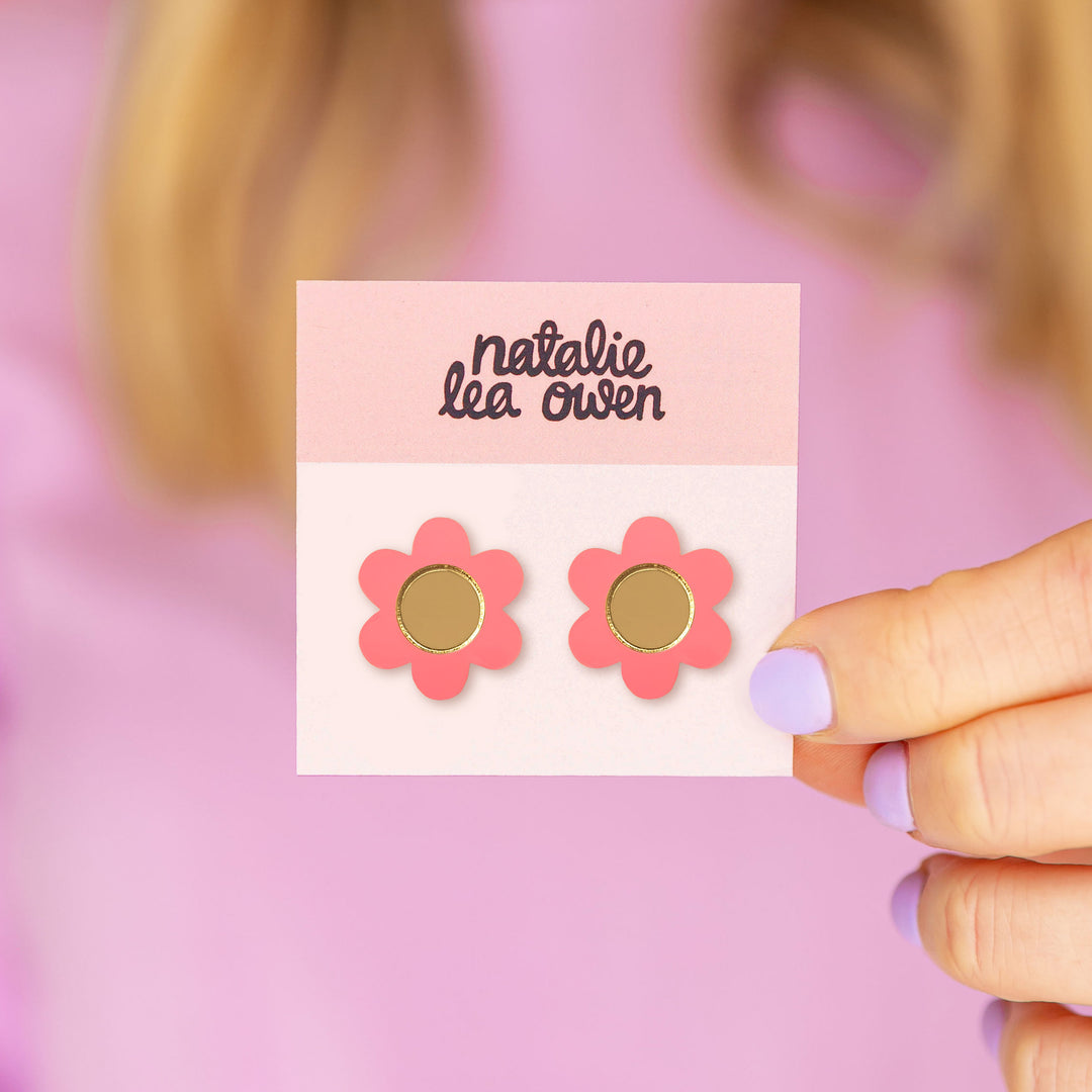Daisy Stud Earrings Coral Pink
